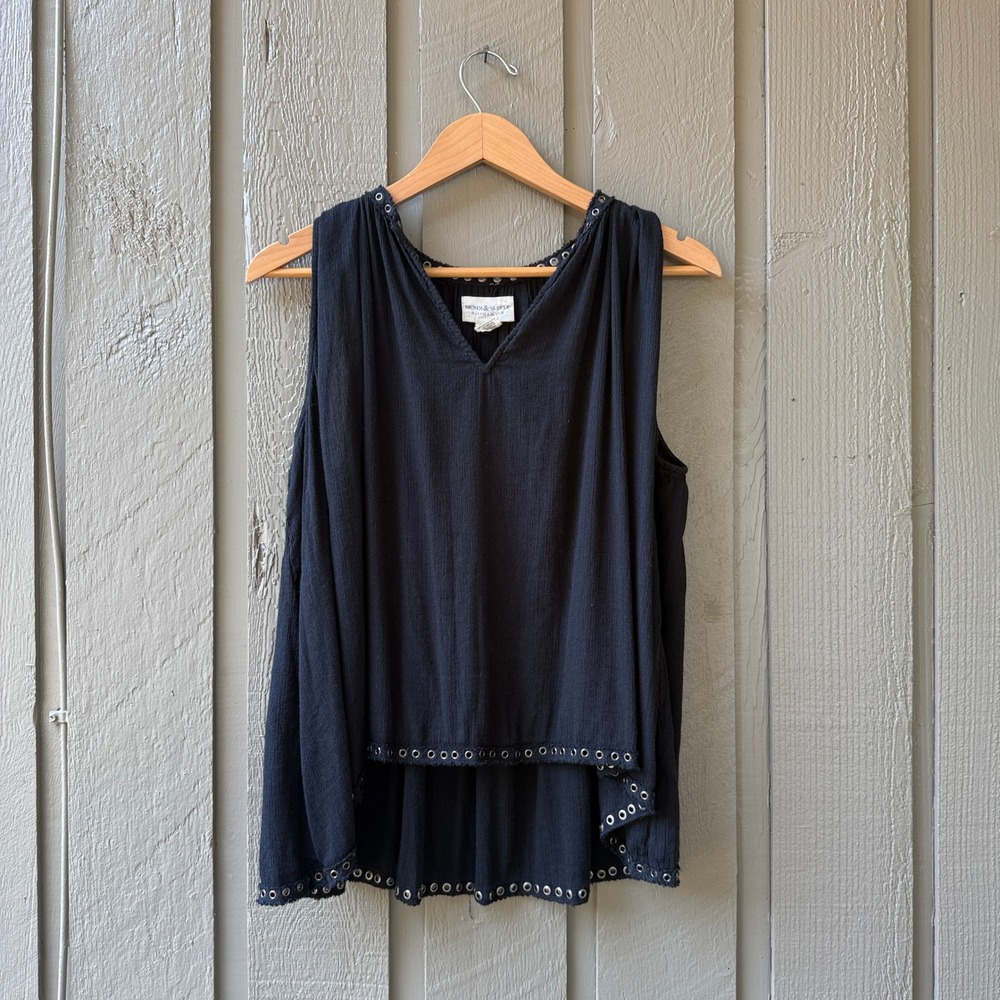 Denim & Supply Ralph Lauren Blouse Sleeveless L Black Grommet Cotton Gauze Top